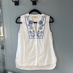 Weekend MaxMara White Top with Blue Floral Embroidery